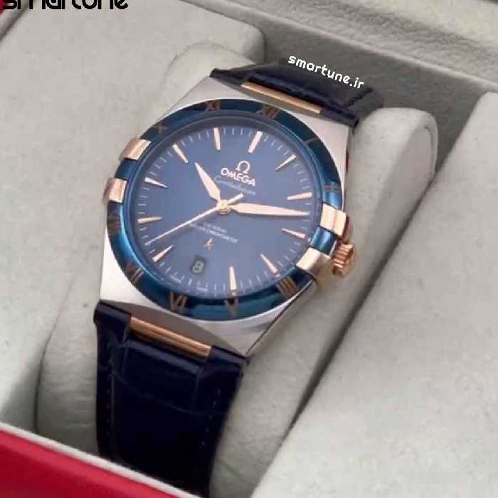 ساعت امگا کانسلیشن مردانه اتومات بندچرمی رنگ سرمه ای صفحه سرمه ای