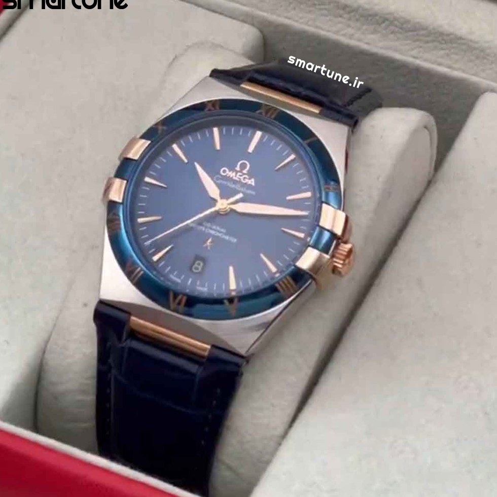 ساعت امگا کانسلیشن مردانه اتومات بندچرمی رنگ سرمه ای صفحه سرمه ای