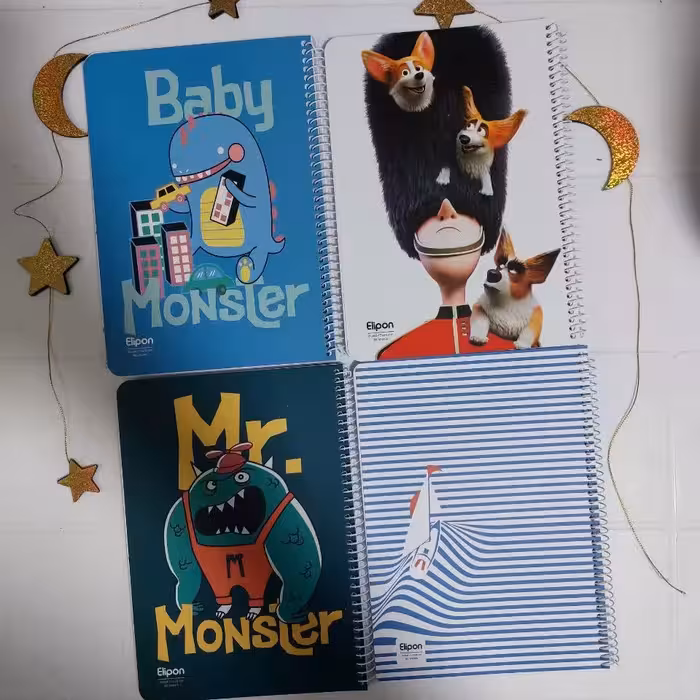 دفتر 80 برگ تک خط فنری جلد گلاسه طرح کلاسیک الیپون آساناپخش 