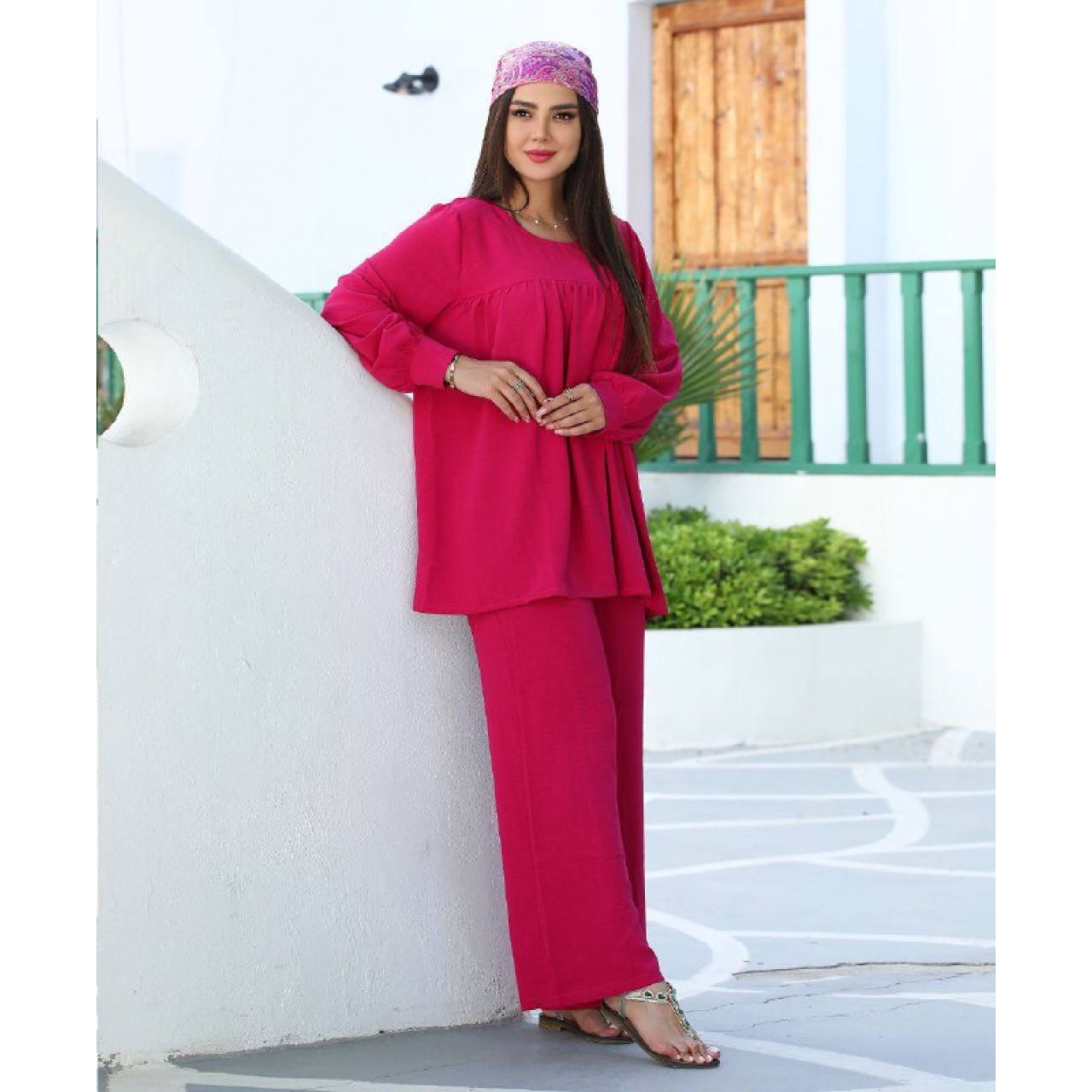 ست بلوز و شلوار طرح لارا کد51758 رنگ سرخابی