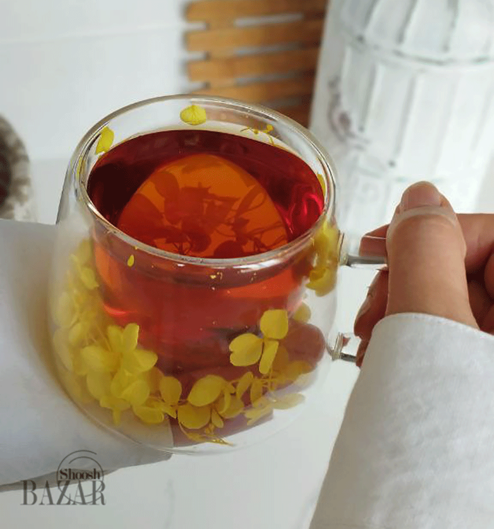 ماگ پیرکس دوجداره گل زرد مدل پاییز 1 عددی