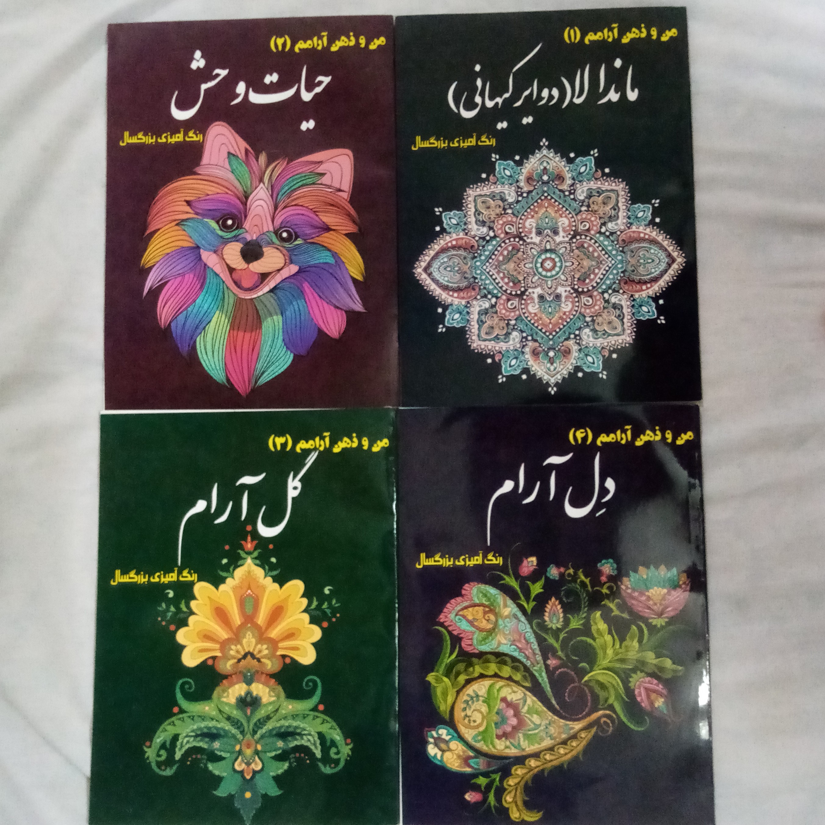 مجموعه 4جلدی رنگ آمیزی بزرگسال 40صفحه ای من و ذهن آرامم اندازه رحلی(A4) با جلد و برگ عالی و قیمت عالی تر