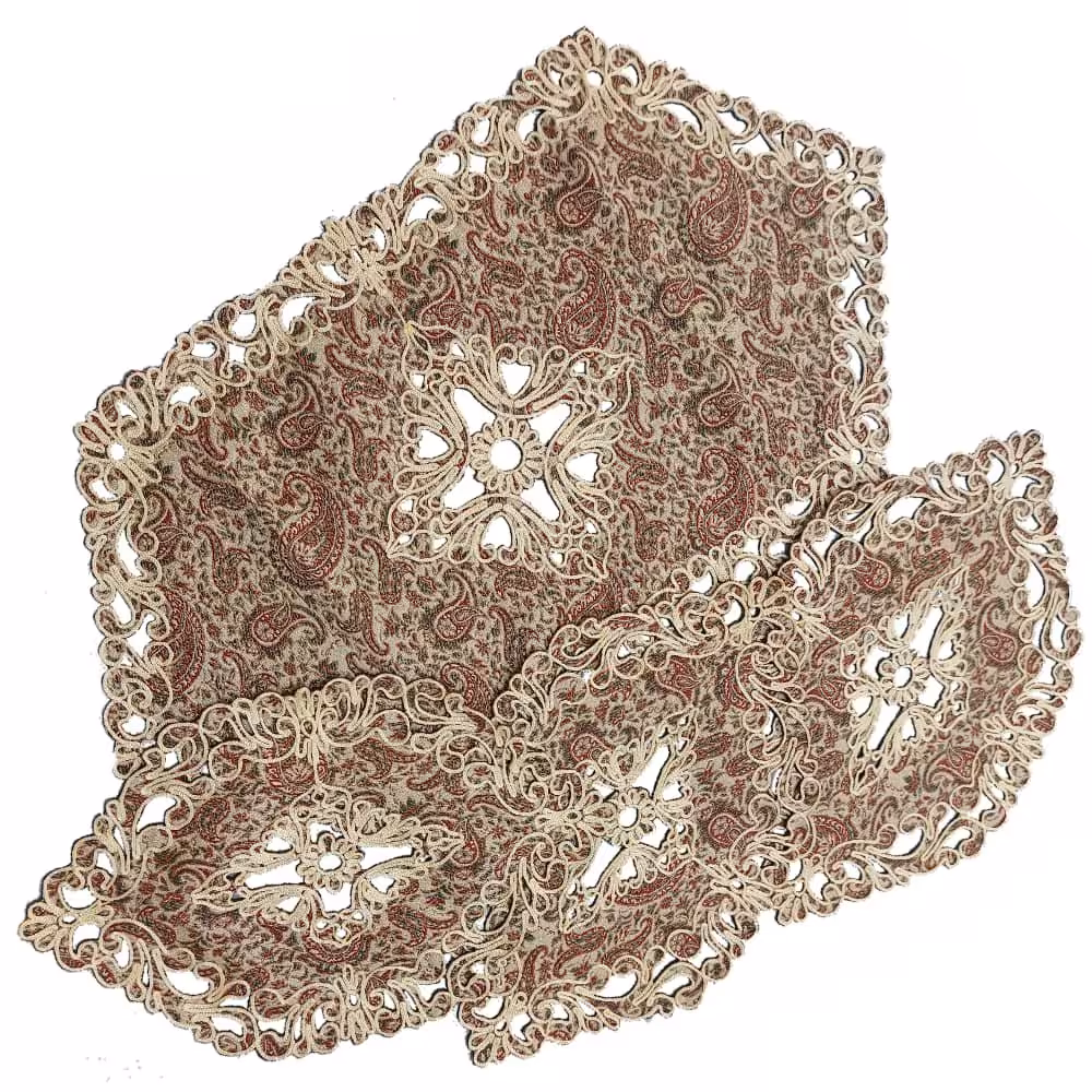 سرویس رومیزی ترمه رضوی اصل گوشه دار چهارتکه قیطان دوزی و هویه کاری