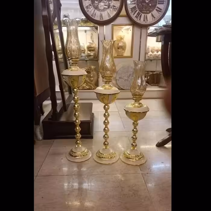 شمعدان 3 تایی شمعدان طلایی کنارسالنی