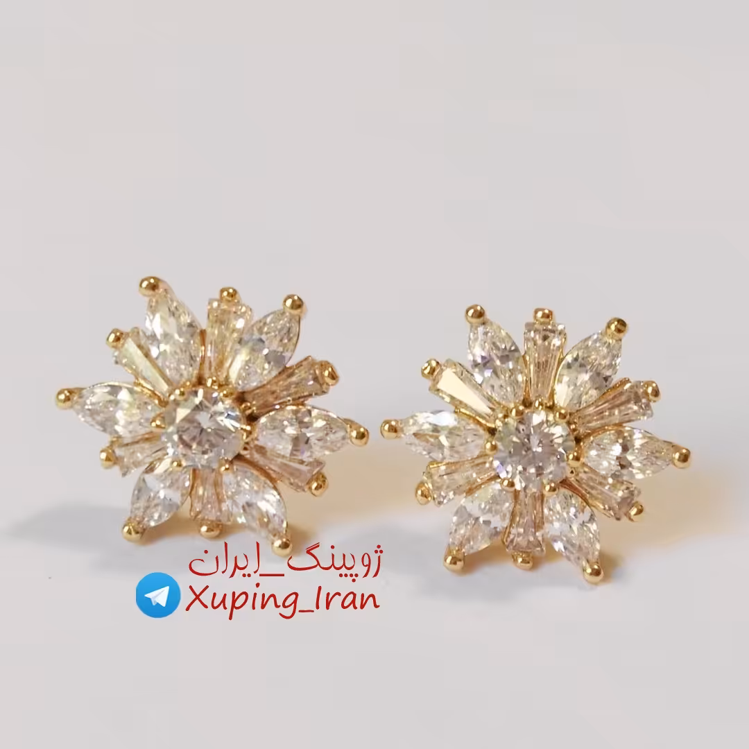 گوشواره ژوپینگ طرح جواهر نگین دار طلایی Xuping طلا شیک مجلسی هدیه کادو