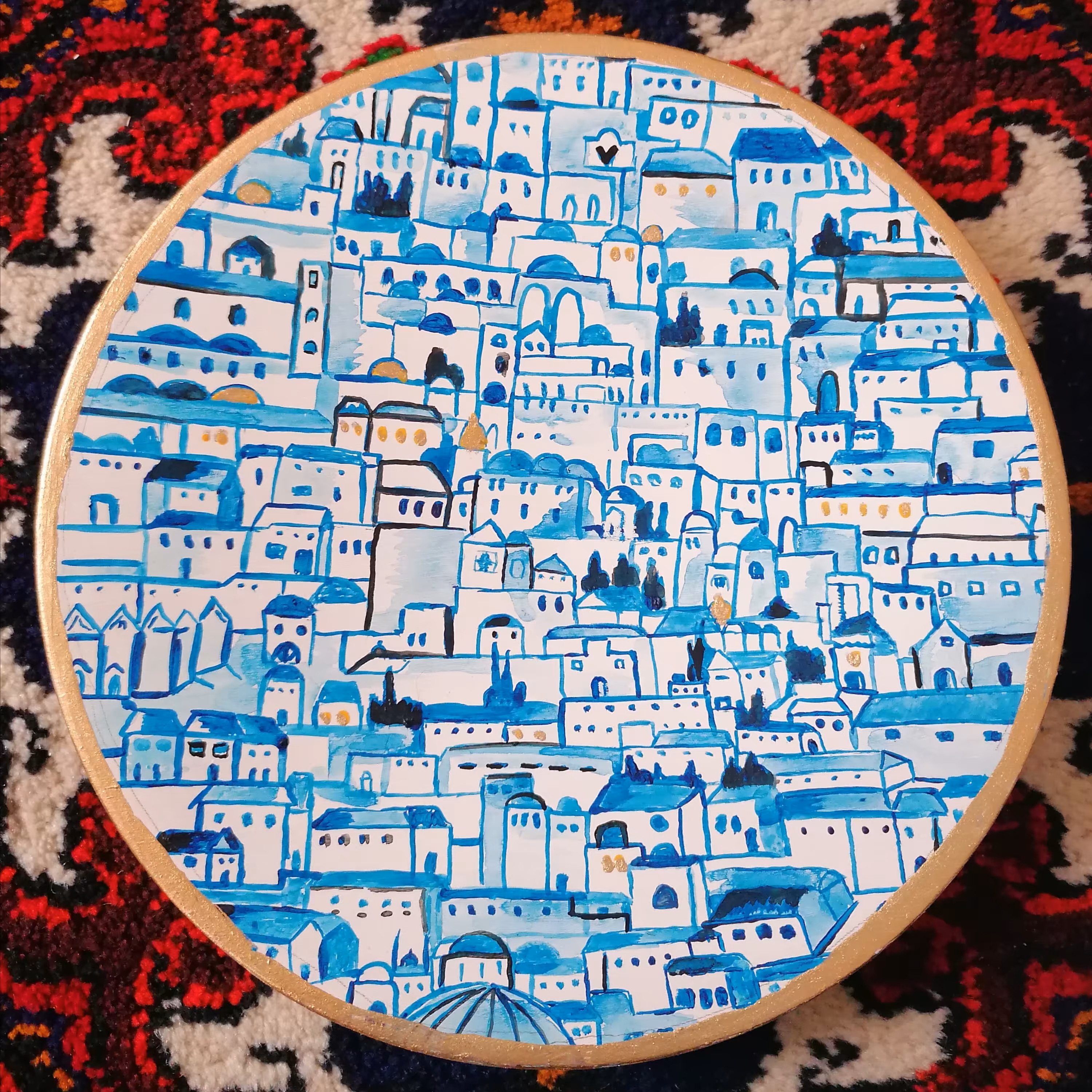 بشقاب سفالی دیوارکوب طرح خاص نقاشی شده بادست ضد آب شده با رزین سایز 25 سانتیمتر 