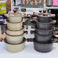 قبلمه 10 پارچه زیو مدل z-7110 طرح آلماسی جنس نانو گرانیتی داخل و بیرون تمام گرانیت نسوز   با رنگ های کرم و مشکی 