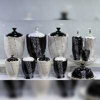 ست پاسماوری 14 پارچه مدل استیج گلدار رنگ سفید مشکی 