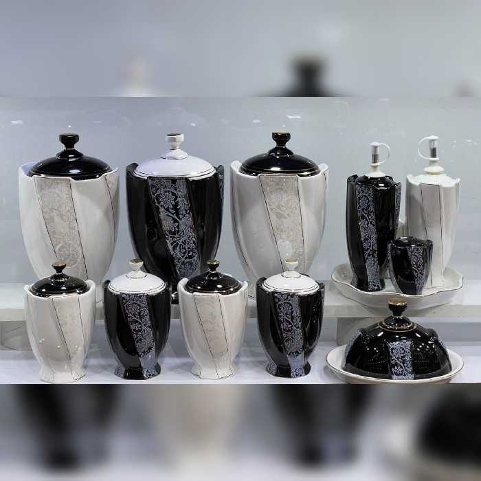 ست پاسماوری 14 پارچه مدل استیج گلدار رنگ سفید مشکی 