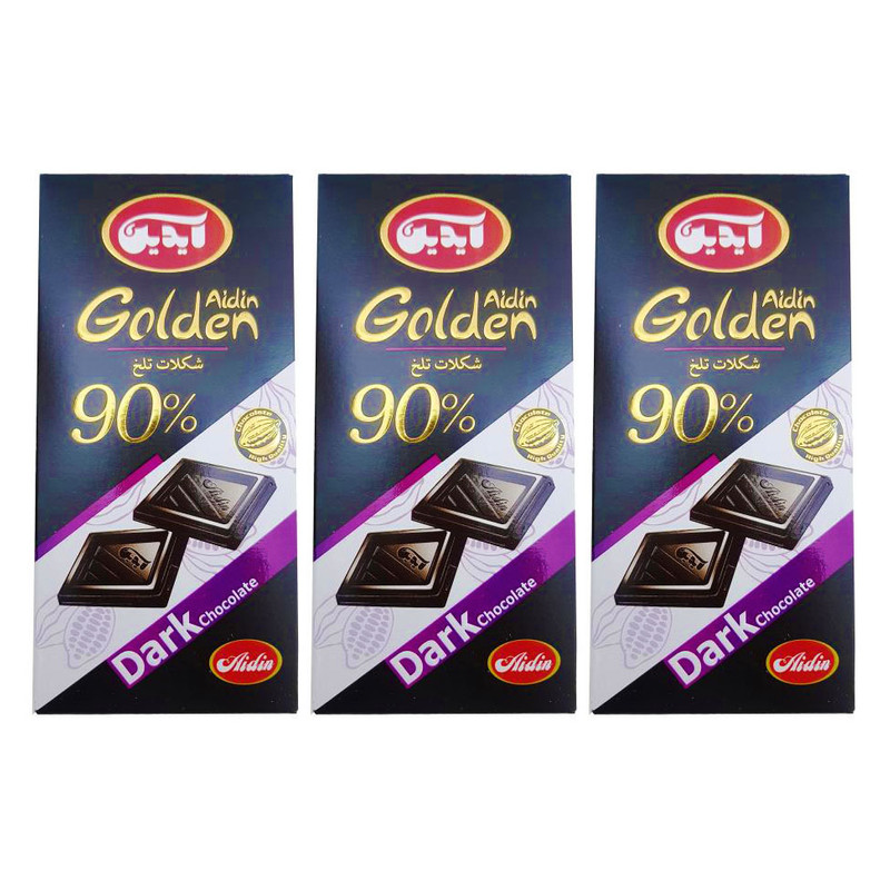 شکلات تلخ 90% آیدین - 100 گرم بسته 3 عددی