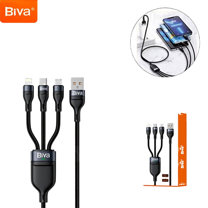 کابل سه سر بیوا Biva C-09 3 in 1 طول 1.2 متر توان 66 وات