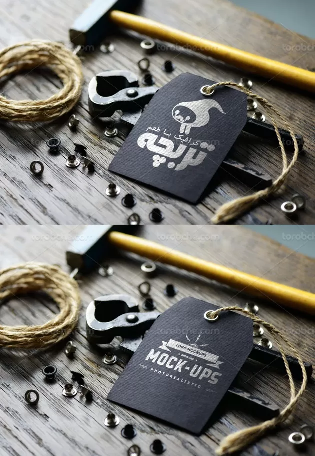 طرح موکاپ لوگوی لیبل مشکی لایه باز - گرافیک با طعم تربچه