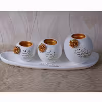 شمعدان های سفالی سه تایی همراه با کفی