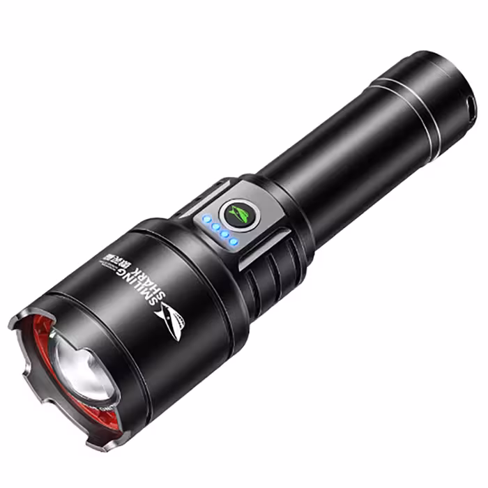 چراغ قوه شارژی و پاوربانک اسمایلینگ شارک با لیزر سفید و زرد مدل SD-7004-M77