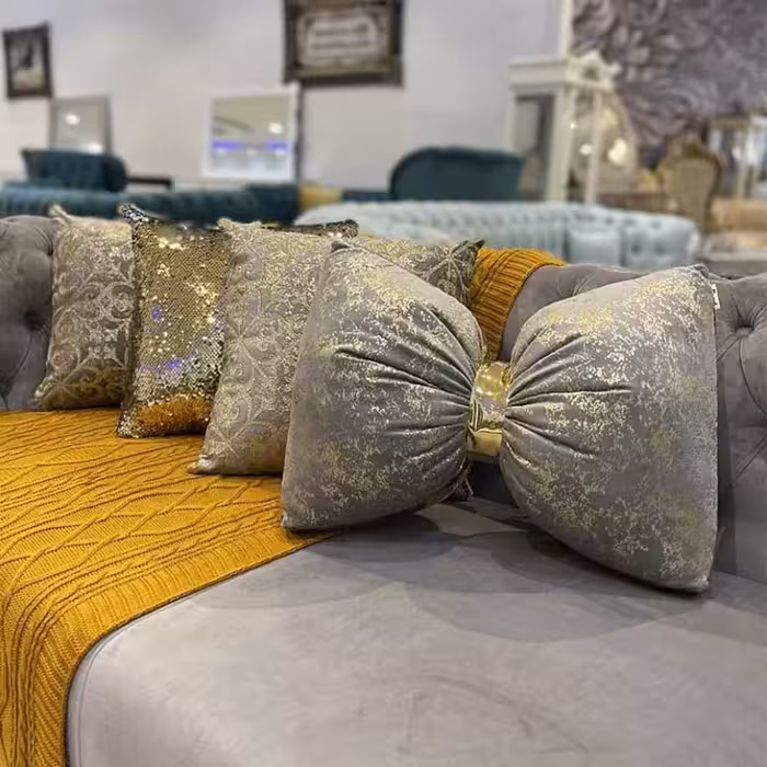 ست کوسن 4 عددی طرح اسلیمی طوسی طلاکوب 