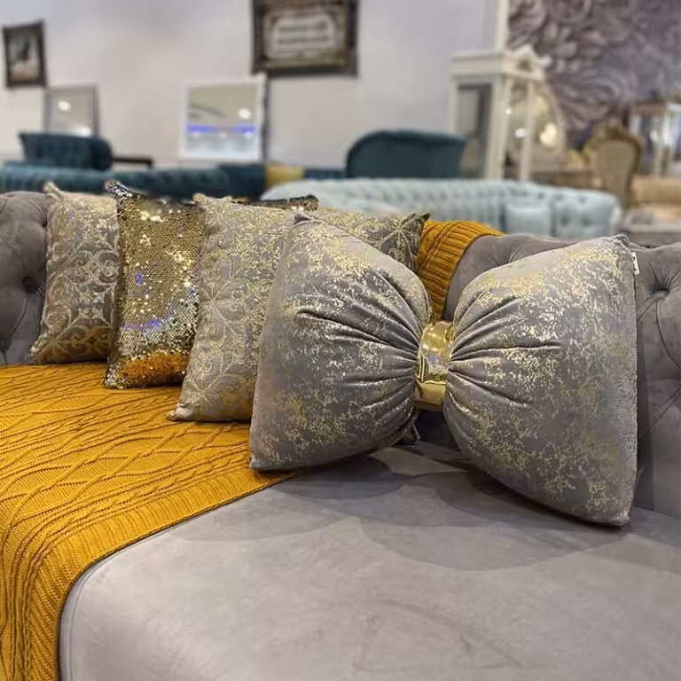 ست کوسن 4 عددی طرح اسلیمی طوسی طلاکوب 