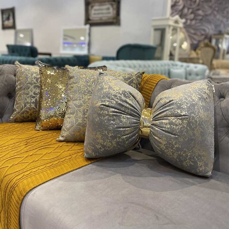 ست کوسن 4 عددی طرح اسلیمی طوسی طلاکوب