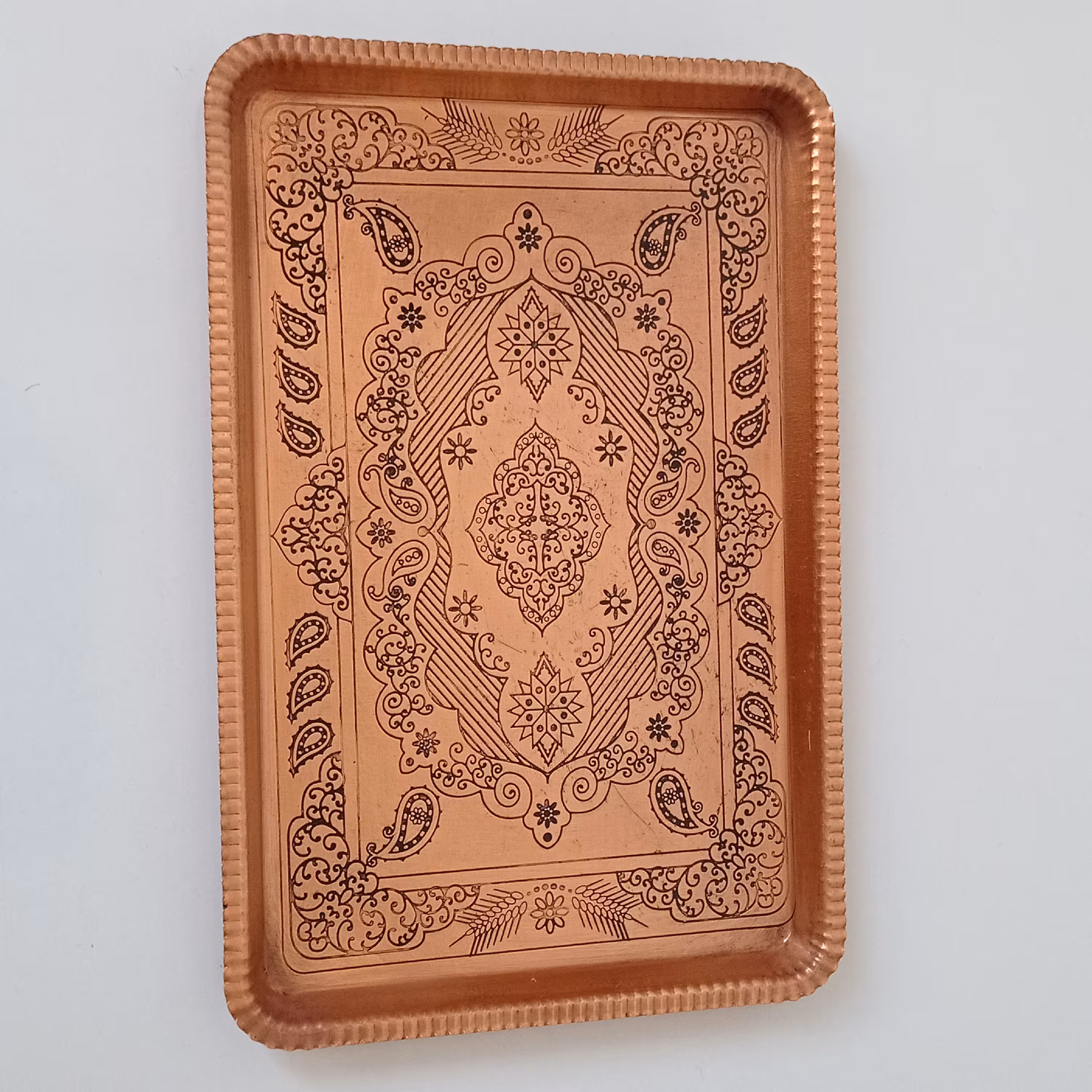 سینی طرحدار مستطیل چایخوری مسی سایز 2