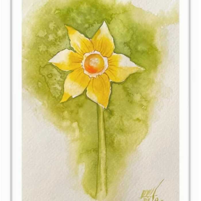 تابلو نقاشی آبرنگ نقش رنگ مدل نرگس S150 اندازه 20x30x2