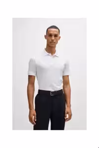 تی شرت یقه پولو سفید مردانه آرم پنبه ارگانیک گل دوزی شده چوگان yaka t shirt BOSS