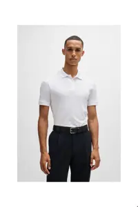 تی شرت یقه پولو سفید مردانه آرم پنبه ارگانیک گل دوزی شده چوگان yaka t shirt BOSS