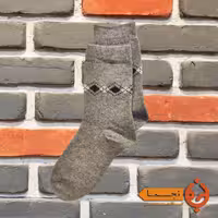 جوراب پشمی گرم طرح لوزی رنگ خاکستری کم رنگ کد KLZ05 مناسب پاییز و زمستان