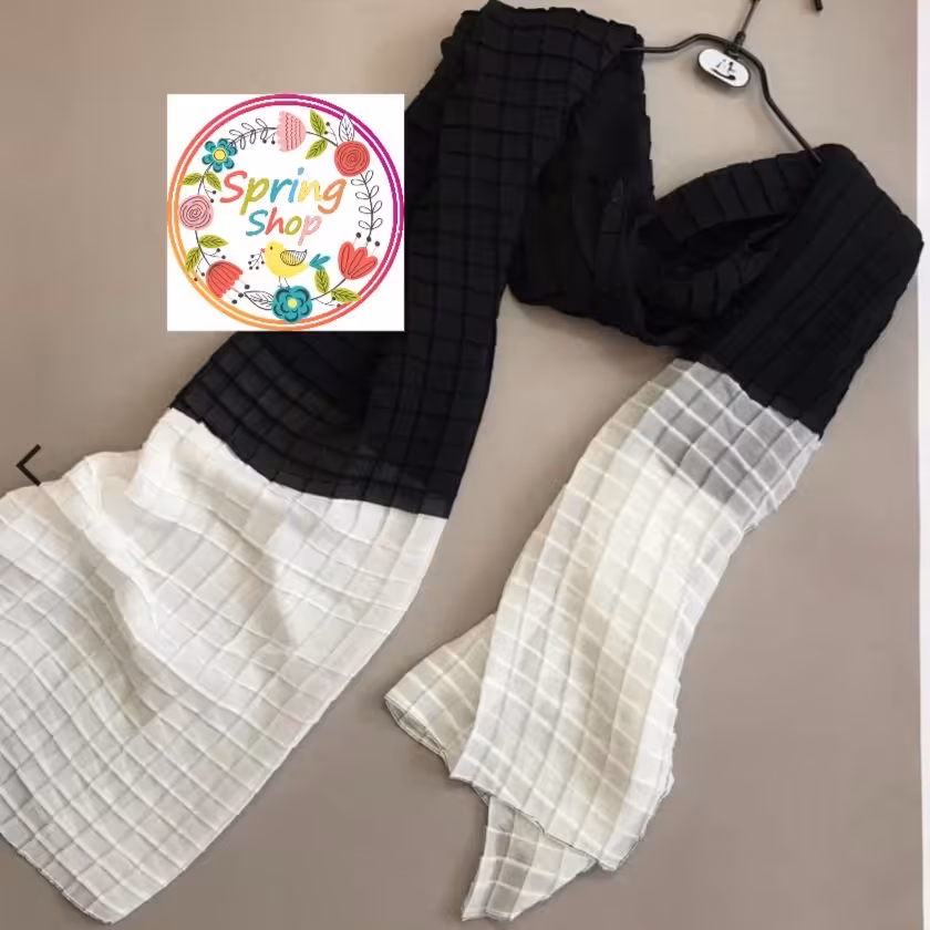 شال حریر پلیسه سفید