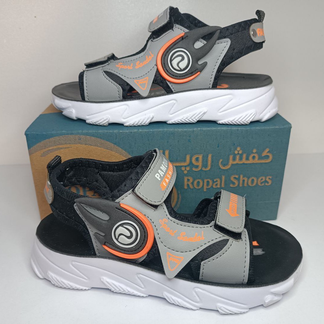 صندل پسرانه مدل آتشی رنگ طوسی مشکی