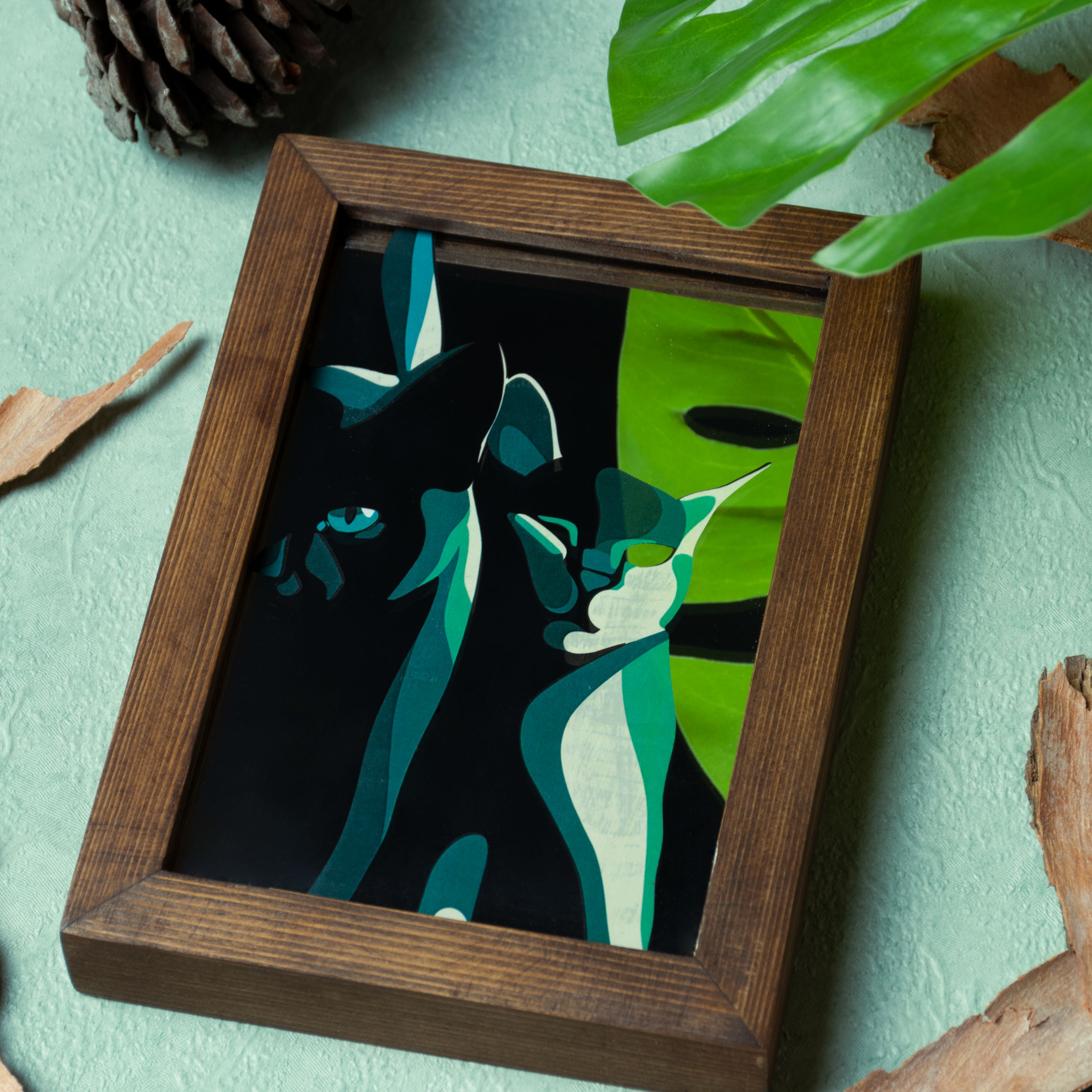 آینه آنتیک طرح گربه با قاب چوبی آینه دکوراتیو