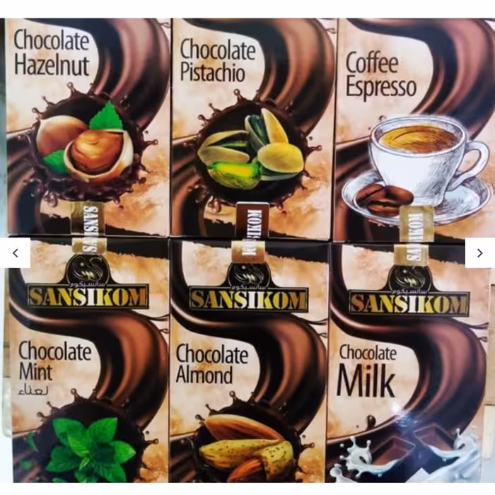 شکلات ساسیکوم  در طعم های پسته-بادام-فندق-نعنا-شیری-اسپرسو-64 درصد.