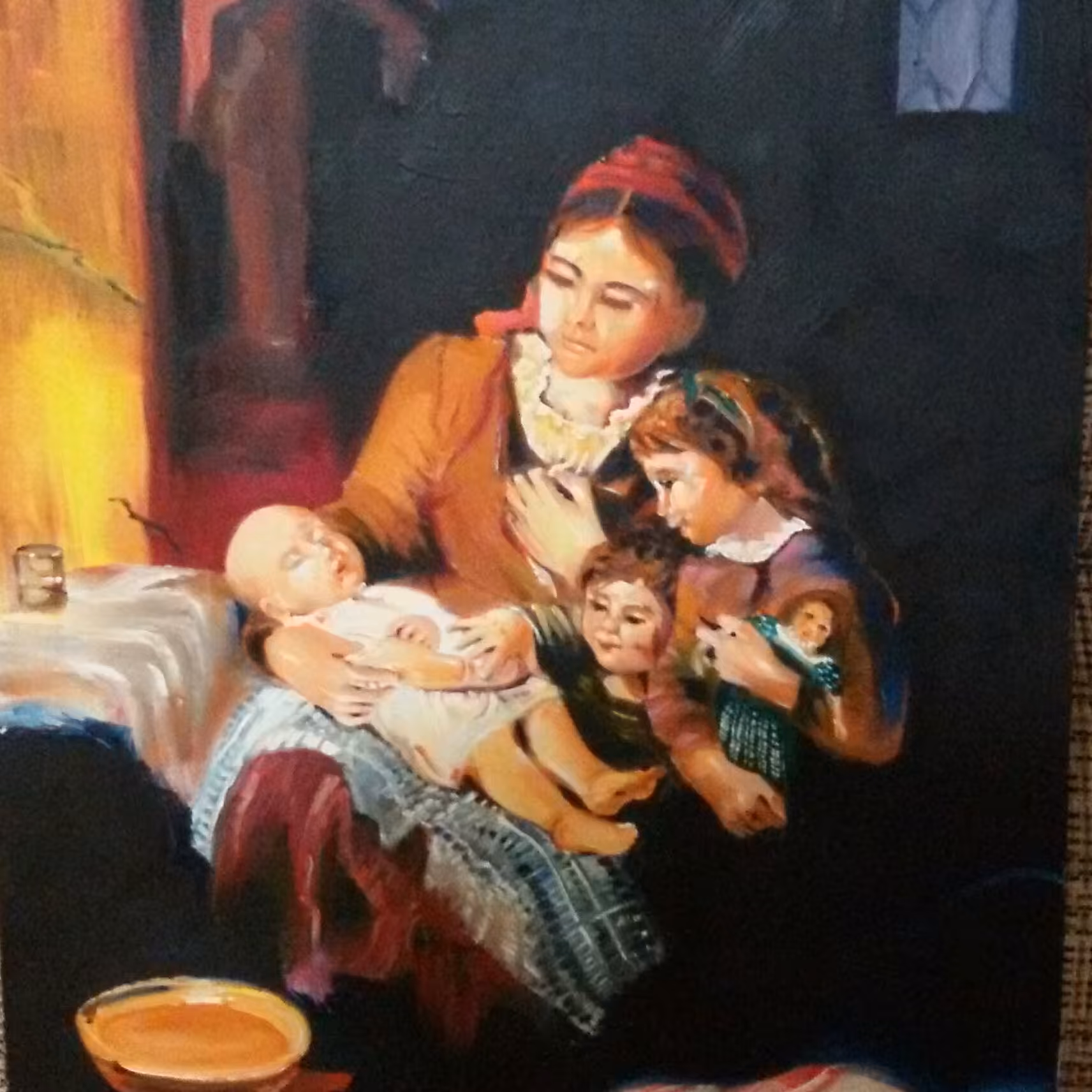 تابلوی مادر وفرزندان با رنگ روغن