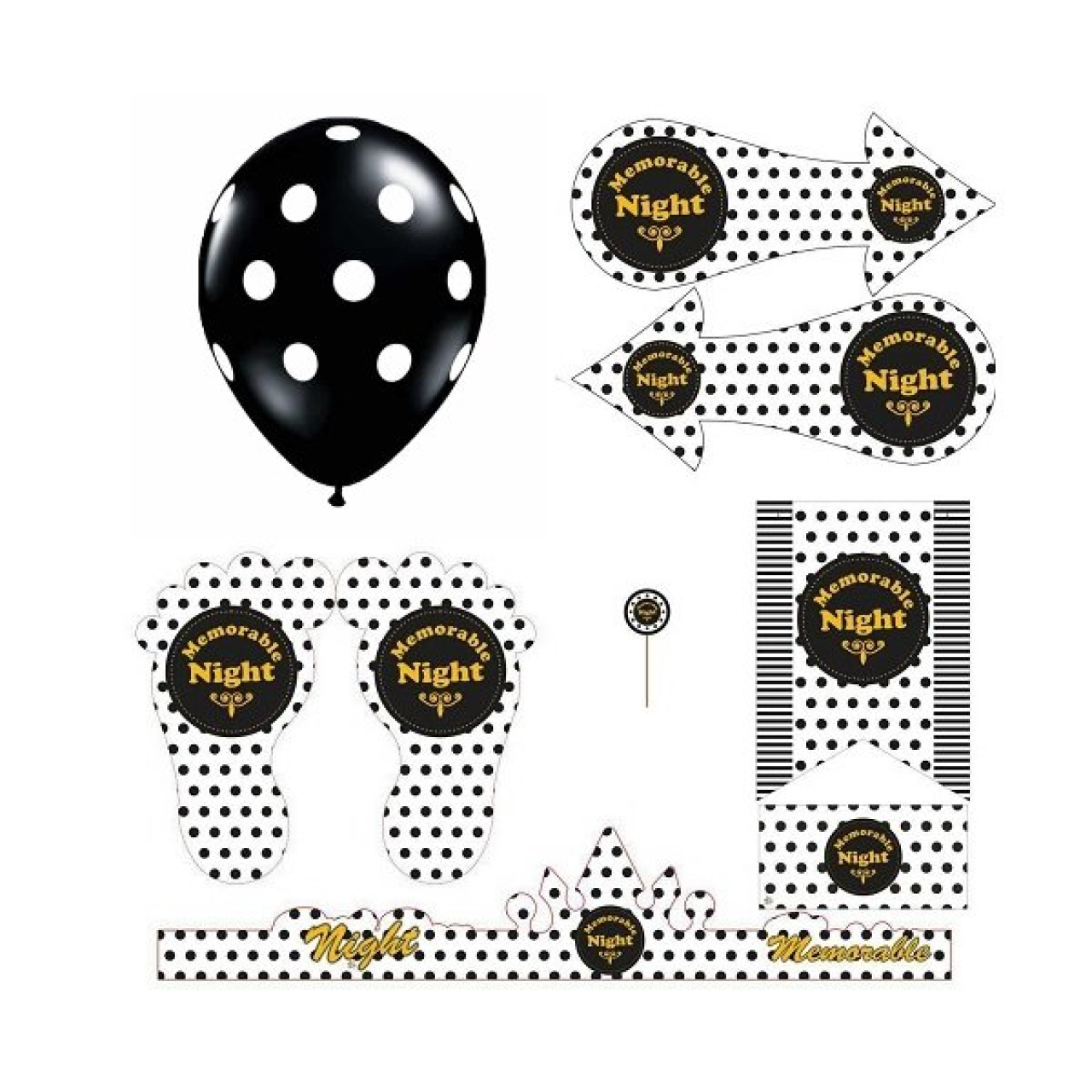 مجموعه 160 عددی تم تولد طرح خالدار مشکی