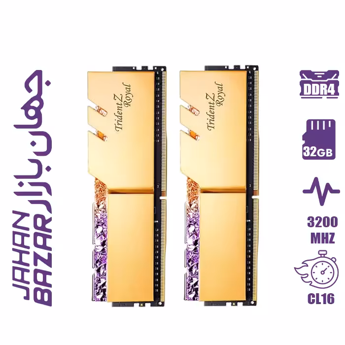 رم کامپیوتر جی اسکیل 32 گیگ دو کاناله Trident Z Royal gold CL16 3200Mhz