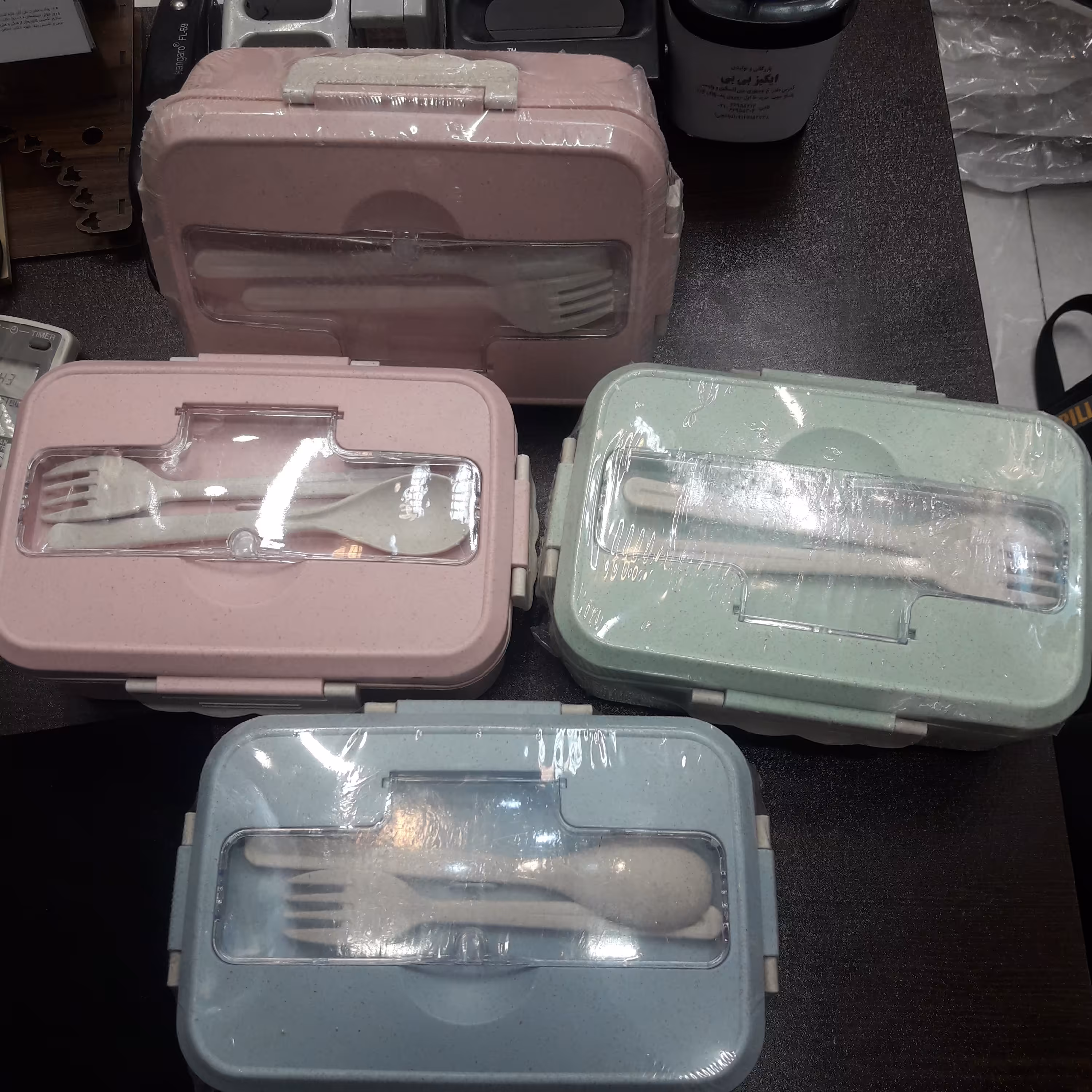 ظرف غذا بامبو مستطیل شکل همراه با قاشق و چنگال برای حمل و گرم نگه داشتن غذا کودکان و نوزادان