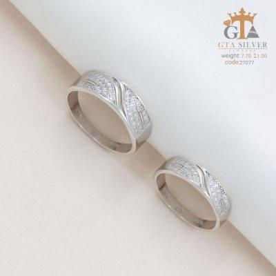حلقه ست ازدواج نقره 925 عیار مشابه طلا سفید جدید کد 27077