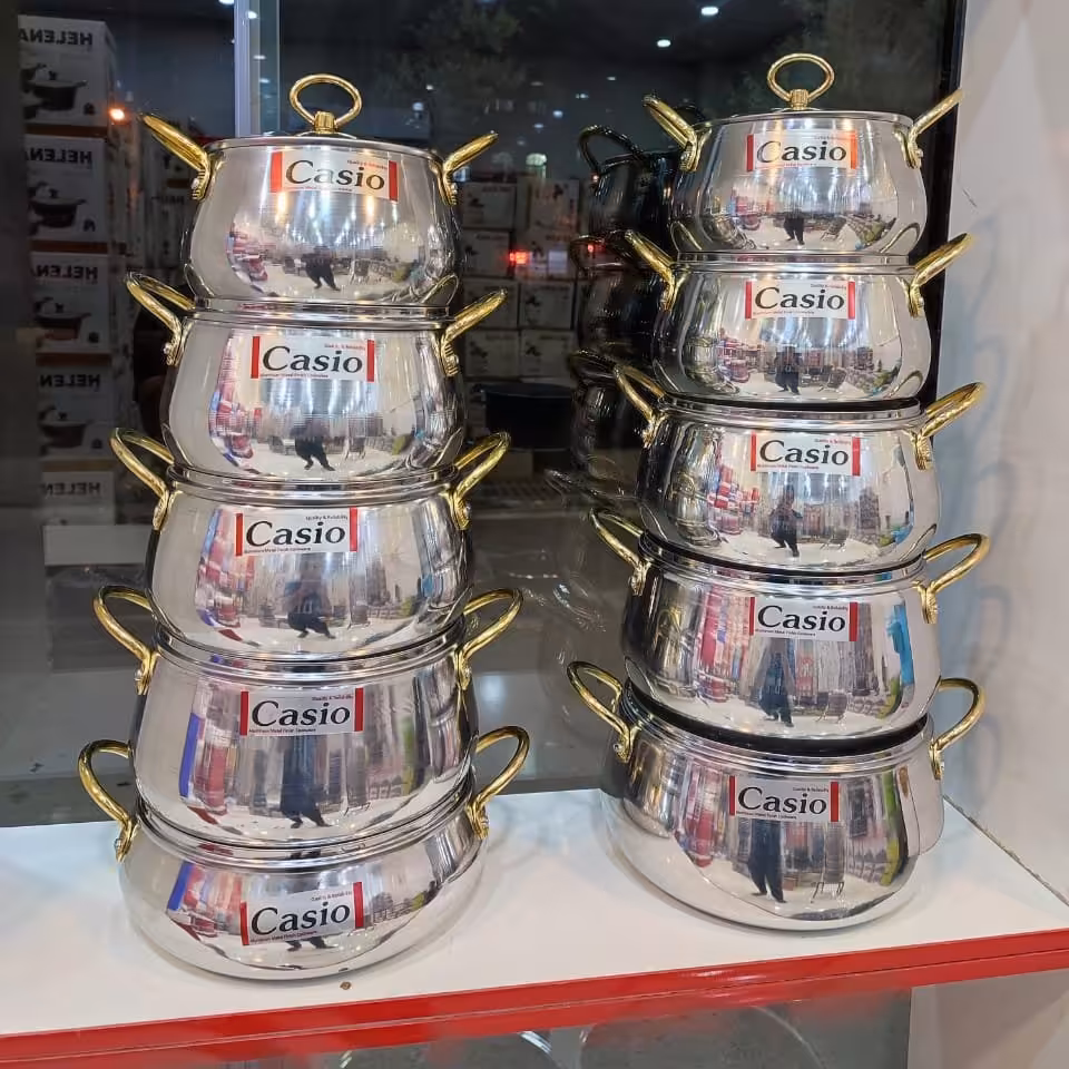 سرویس قابلمه 10 پارچه کاسیو جنس روی (دسته طلایی) و سرویس قابلمه تابه دار کاسیو