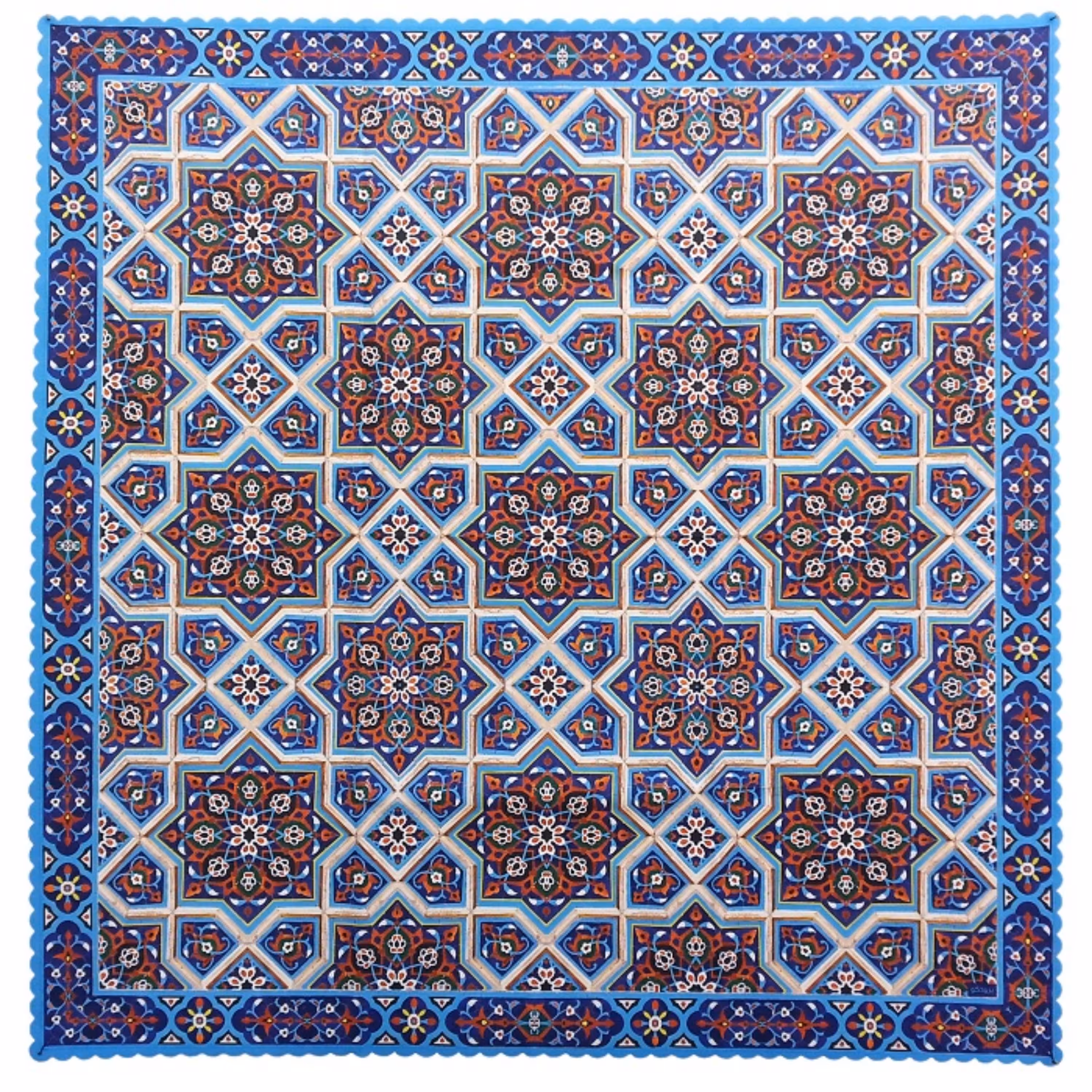 رومیزی مخمل کوبیده  جنس و رنگ عالی  کد MAKHMOR7  طرح کاشی  رنگ آبی  بدون آستر