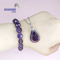 نیم ست دستبند و گردنبند سنگ آمیتیست برزیلی با زنجیر استیل 