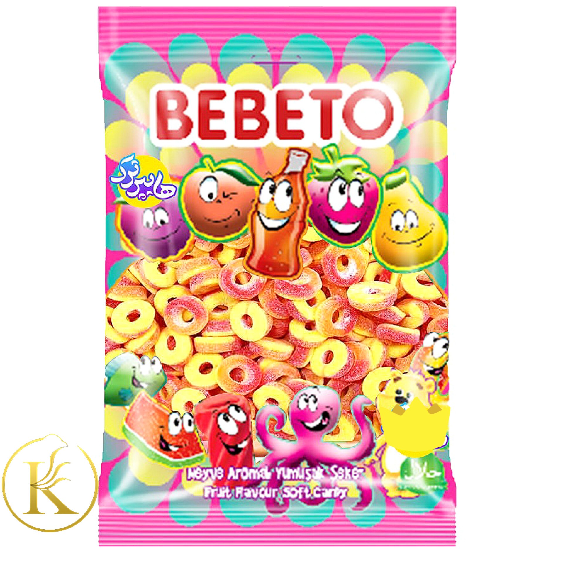 پاستیل کیلویی ببتو مدل حلقه ای هلویی ( یک کیلوگرم) bebeto rings