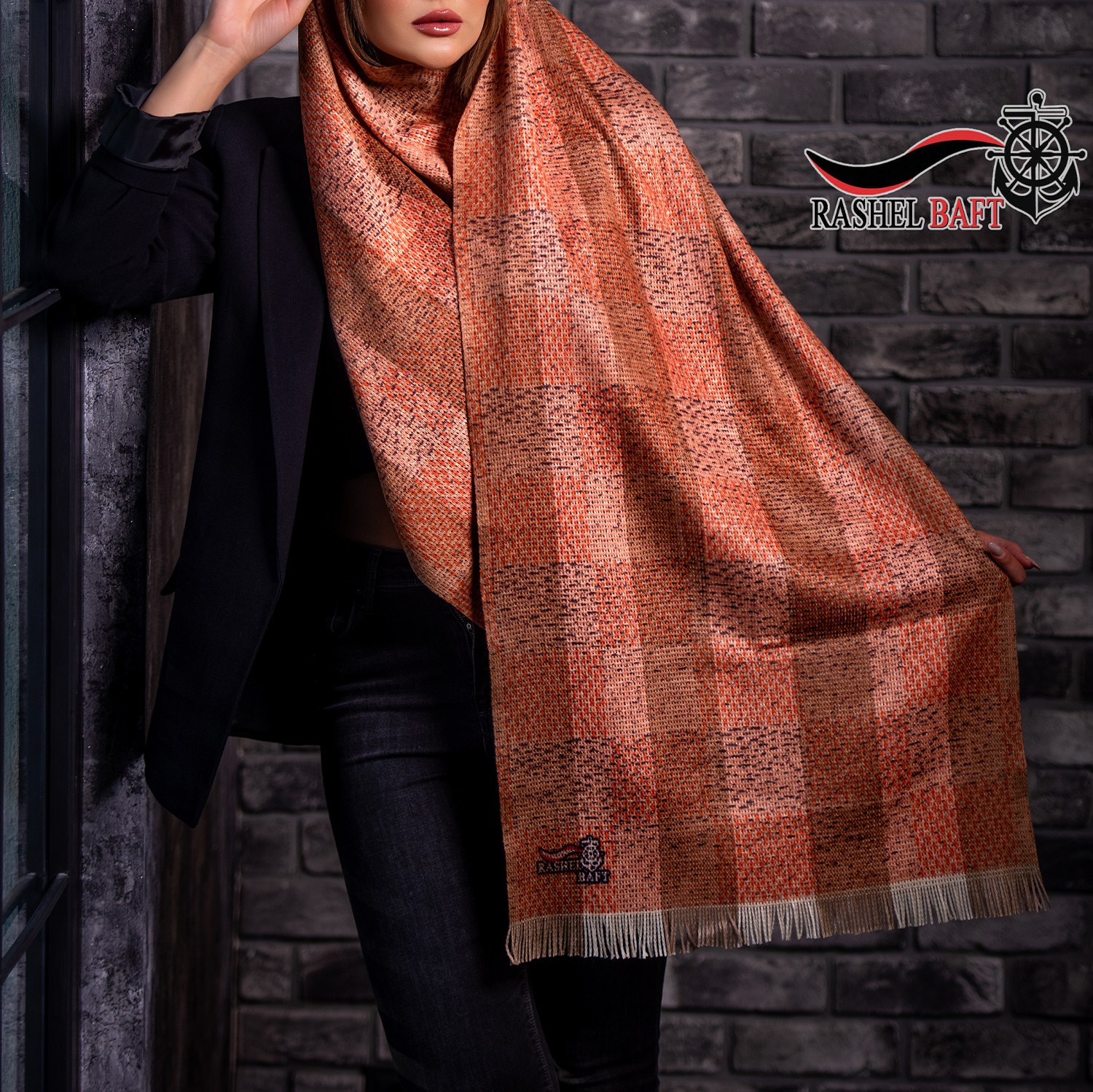 شال موهر بافت زمستانه  طرح چهارخانه تم پاییز 133