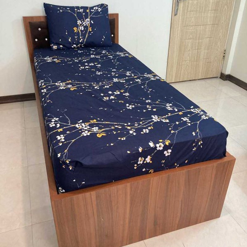 حراج روتختی دو تیکه تشک تخت یک نفره سایز (90)مدل زنبق(سرمه ای)