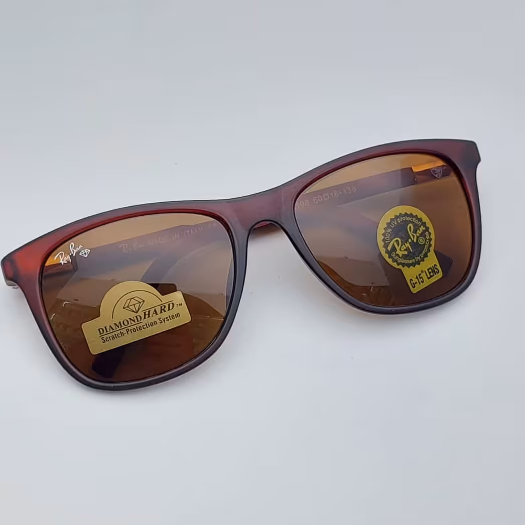 عینک آفتابی مردانه ریبن طرح ویفری شیشه سنگ فریم قهوه ای مات ارسال رایگان 