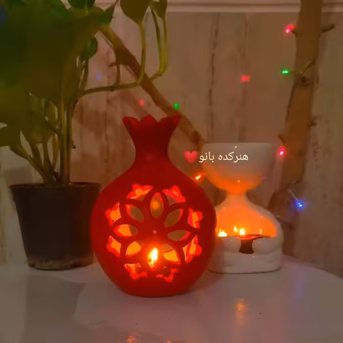 جاشمعی طرح انار مشبکی قرمز ،سرامیکی،ضدآب،سایزبزرگ 