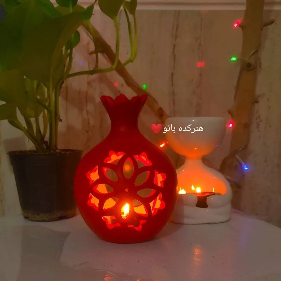 جاشمعی طرح انار مشبکی قرمز ،سرامیکی،ضدآب،سایزبزرگ