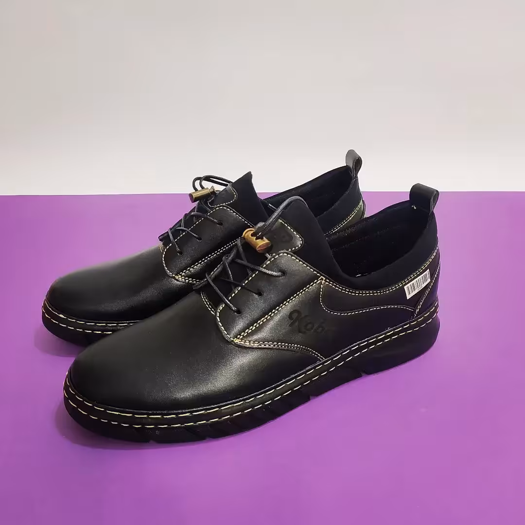 کفش مردانه دوردوخت روزمره چرم مشکی راحت و بادوام با ارسال رایگان 