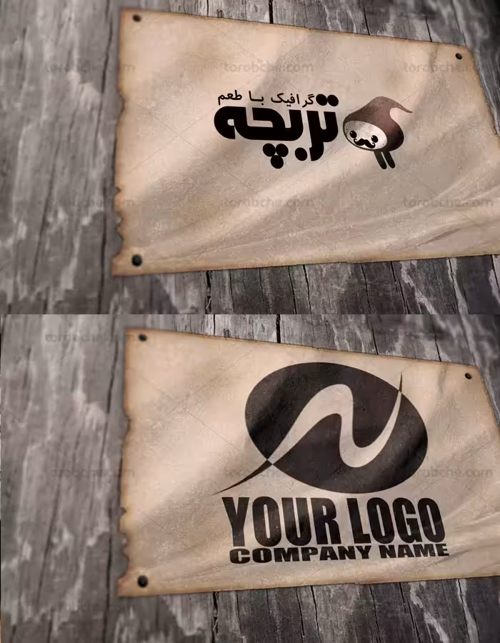 طرح لایه باز موکاپ لوگو روی کاغذ قدیمی - گرافیک با طعم تربچه