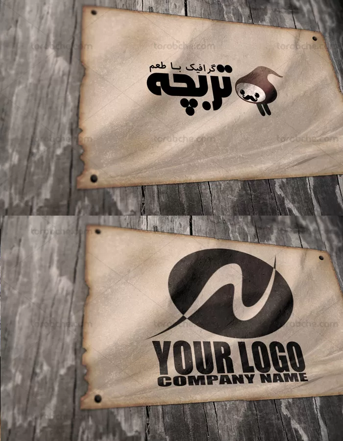 طرح لایه باز موکاپ لوگو روی کاغذ قدیمی - گرافیک با طعم تربچه