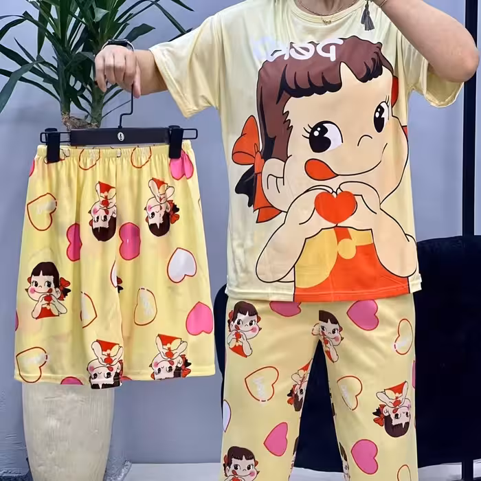 ست راحتی زنانه بلوز و شلوار سه تیکه فانتزی وارداتی(ارسال رایگان)