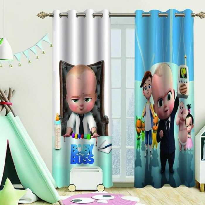 پرده اتاق کودک مدل بچه رئیس مجموعه 2 عددی