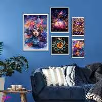 تابلو بکلیت طرح مدرن نقاشی ابرنگی گل و چهره مدل W-1154 مجموعه 5 عددی